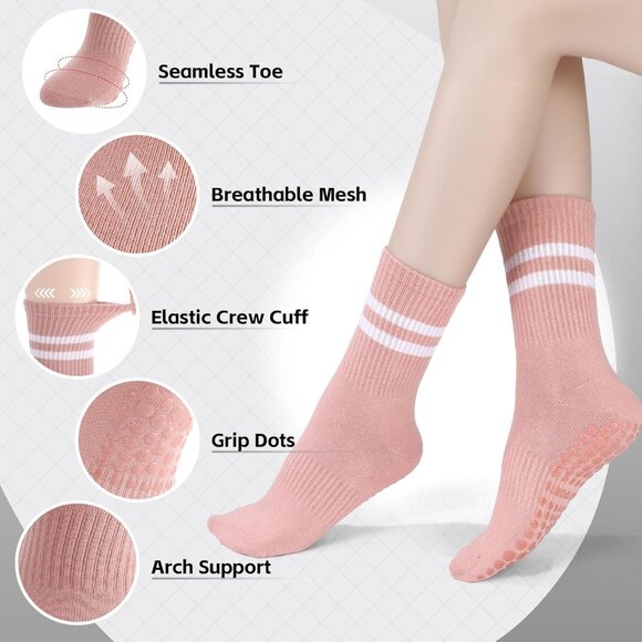 4 Pairs Nonslip Pilates Yoga Socks for Women with Grips for Dance and Fitness - Picture 3 of 8